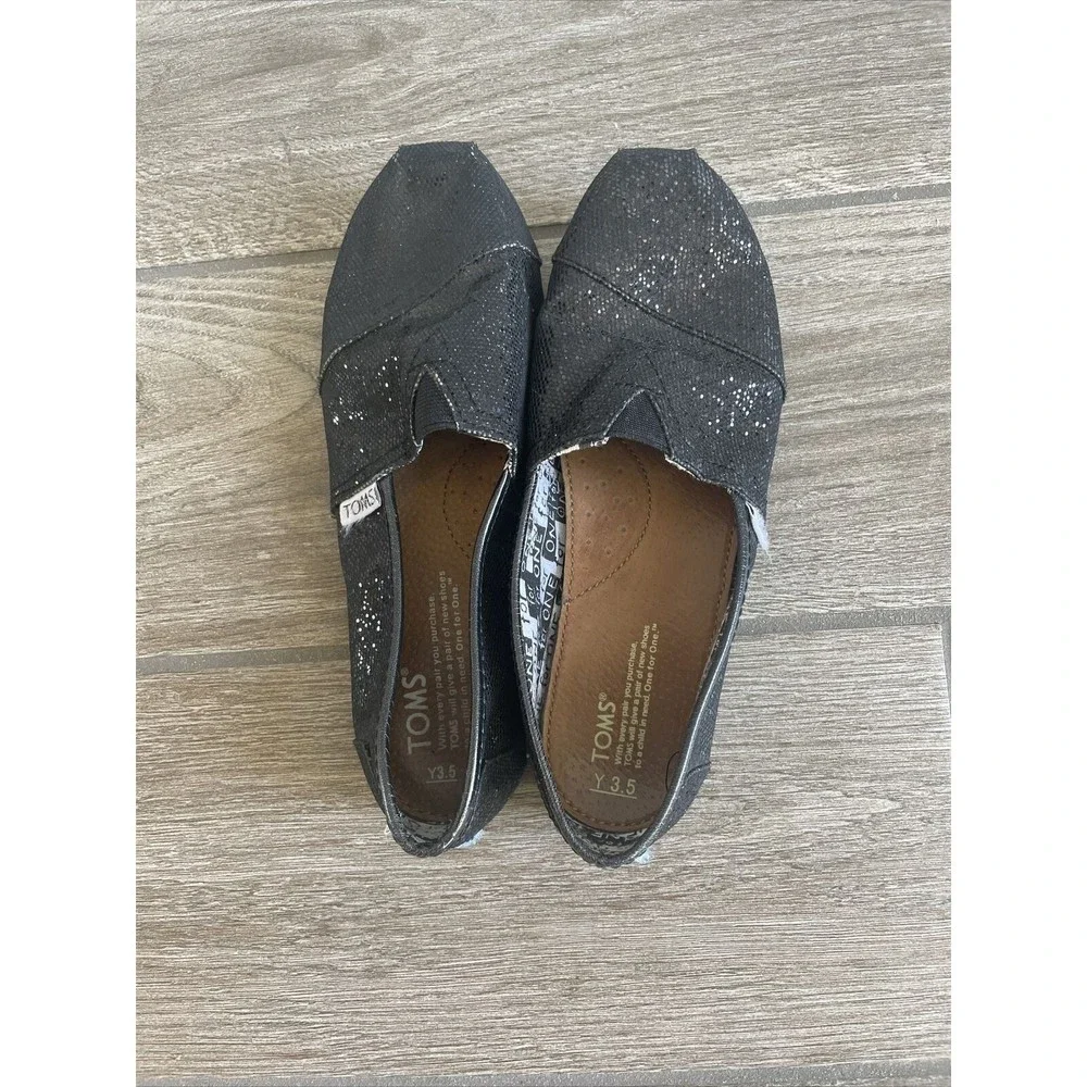 Toms Black Sequins Shoes Size Y3.5 Comfort Flats One for One